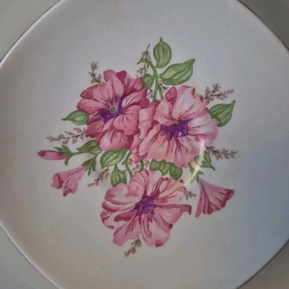 Vintage Taylor Smith Taylor Conversion Pink Flowers Saucer 2-54 USA No Chips